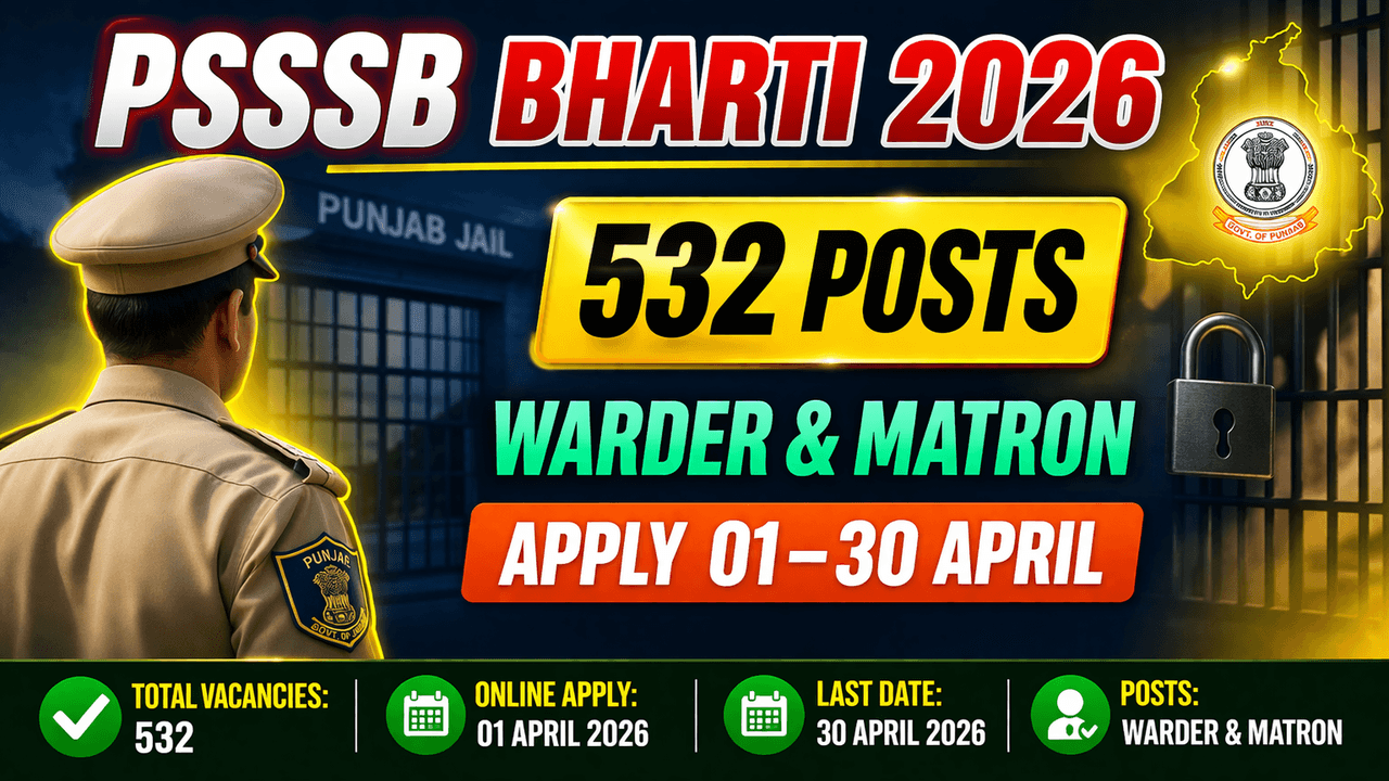 PSSSB Warder & Matron Recruitment 2026 – 532 Posts Online Apply 🔥 New